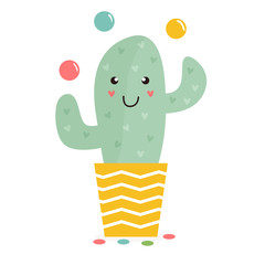 Vector illustration of cute cactus in a pot