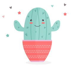 Vector illustration of cute cactus in a pot