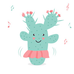 Vector illustration of cute dancing cactus
