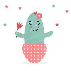 Vector illustration of cute cactus in a pot