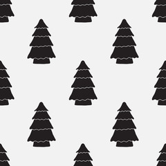 Seamless vector pattern with hand drawn pine trees. Black and white cute christmas illustration. Creative concept for holidays.