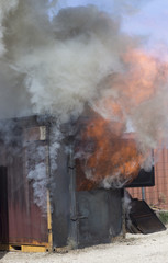 Fireman fire training station drill