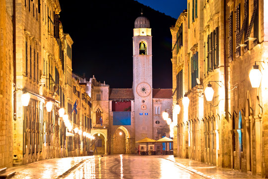 Famous Stradun street in Dubrovnik night view