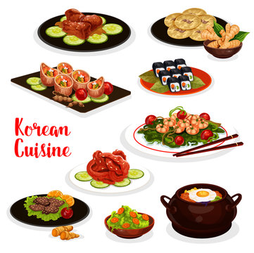 Korean cuisine icon with fish and meat dish