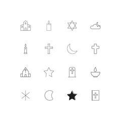 Religion linear thin icons set. Outlined simple vector icons