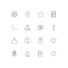 Religion linear thin icons set. Outlined simple vector icons