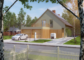 Eigenheim Elektroauto zu Hause Strom tanken modernes Leben warm