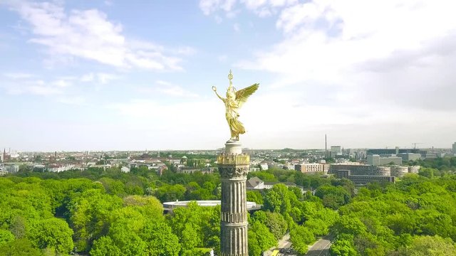 Aerial shot of viewing platform on Berlin Victory Column, major tourist attraction of the city