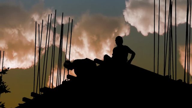 Construction Workers Silhouette Industry Site
