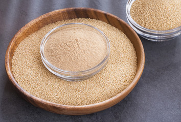 Organic amaranth powder and flour in the bowl - Amaranthus