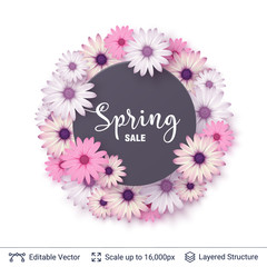 Spring season flowers and sale text.