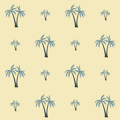 Coconut palm tree pattern textile material tropical forest background. Cartoon vector swatch repeating pattern. Marvelous tropical plants, coconut trees, beach palms textile background design.