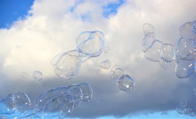 bubble bubbles  background floating soap drift in blue sky with clouds