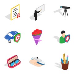 Great job icons set. Isometric set of 9 great job vector icons for web isolated on white background