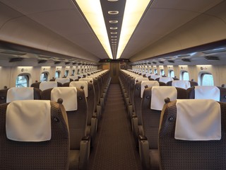 Kanagawa,Japan-May 2, 2018: Inside a green car or a first class cabin of bullet train