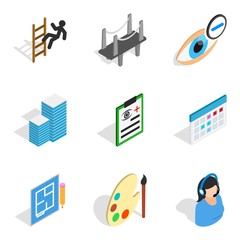 Excellent work icons set. Isometric set of 9 excellent work vector icons for web isolated on white background