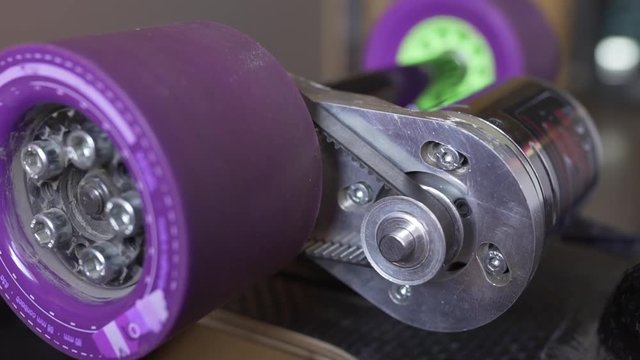 Longboard electric motor wheel and gears assembling, carbon board, extreme technology