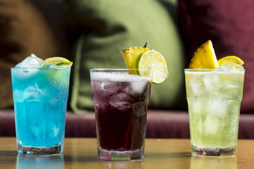 Colorful cocktails with ice