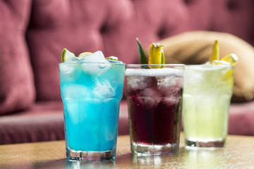 Colorful cocktails with ice