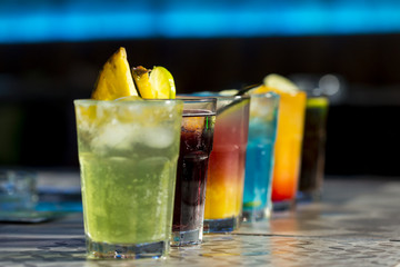 Colorful cocktails with ice