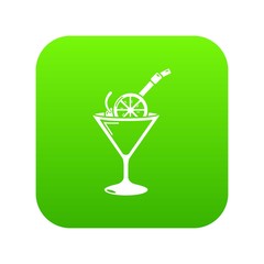 Cocktail icon green vector isolated on white background