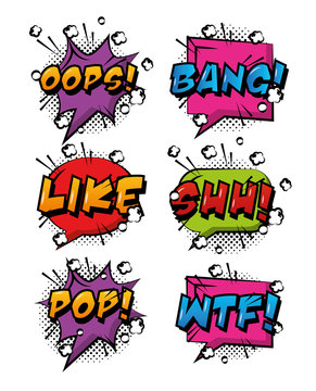 comic pop art speech bubbles colored effects retro design
