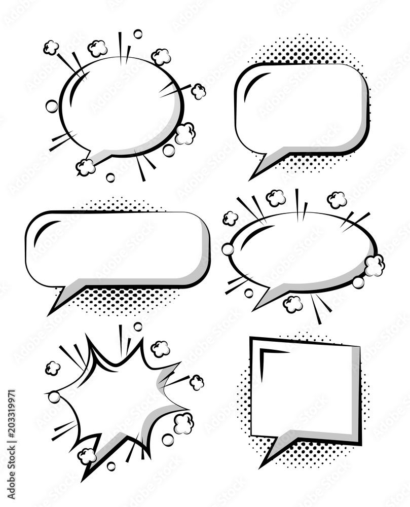 Poster set of comic pop art speech bubbles white background