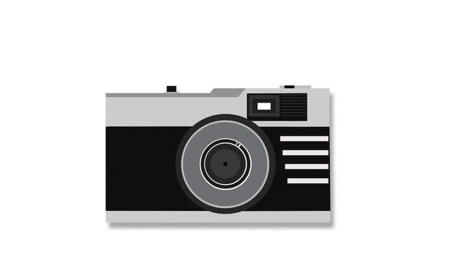 Retro camera icon animating in and out