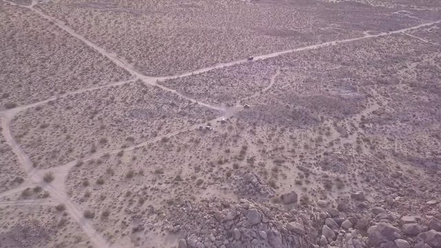 Desert sunset drone descending Joshua tree