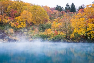 Jigokunuma Pond crater lake at Aomori in Autumn season