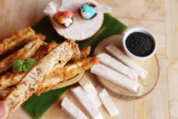 fried taro dessert with black sesame delicious