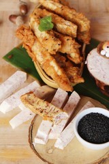 fried taro dessert with black sesame delicious