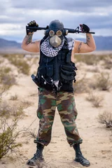 Tuinposter In a post-apocalyptic desert wasteland, A strong soldier fights for his place in this new world. Post-Apocalyptic inspired and shot in the California Desert © Christopher