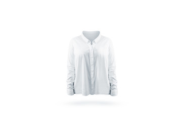 Blank white classic woman shirt mock up front view, isolated. Empty office jacket with long sleeves mockup. Clear casing with collar uniform template