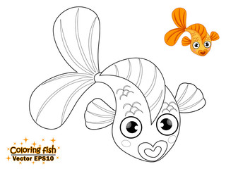Coloring the cute cartoon fish. educational game for kids. Vector illustration