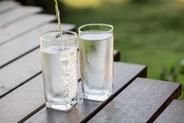 Cold water in clear glass. Health Care Concepts