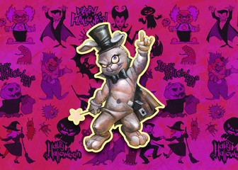 Cartoon halloween illustration set of diverse evil bizarre creatures and characters, vampires, zombies, monsters, imps,
evil mascots