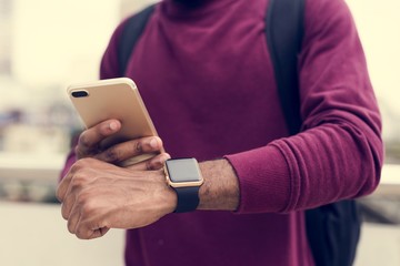 African man using mobile phone