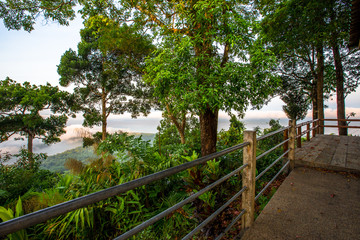 Fototapeta na wymiar Scenic view (KHAO FA CHI VIEWPOINT). Gated For tourists A pavilion And the scenic walk. Ranong Province, Thailand