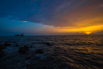 There are rock sticks in beautiful scenery for photographers or fishermen (Sut Thang Rak Laem Chabang) Sriracha, Chonburi, Thailand.