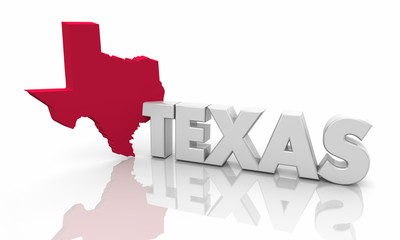 Texas TX Red State Map Word 3d Illustration
