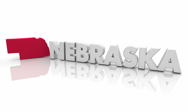 Nebraska NE Red State Map Word 3d Illustration