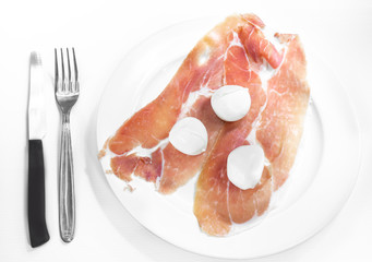 Italian raw ham and buffalo mozzarella from Campania, a typical and delicious appetizer