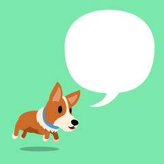 Cartoon character corgi dog and a white speech bubble