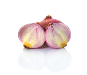 slice of red onion on white background