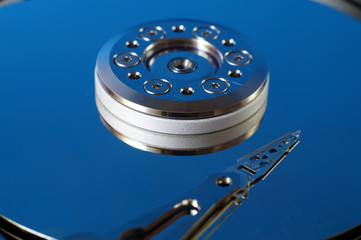 Hard disk drive without cover close up