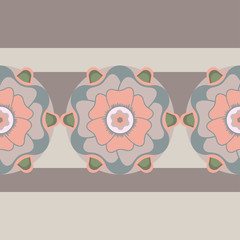 Cotton fabric Floral seamless pattern in pastel colors on striped background.