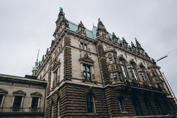 Fototapeta na wymiar low angle view of Hamburg town hall building in Germany