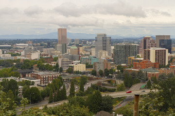 Portland Oregon Downtown Cityscape by Freeway