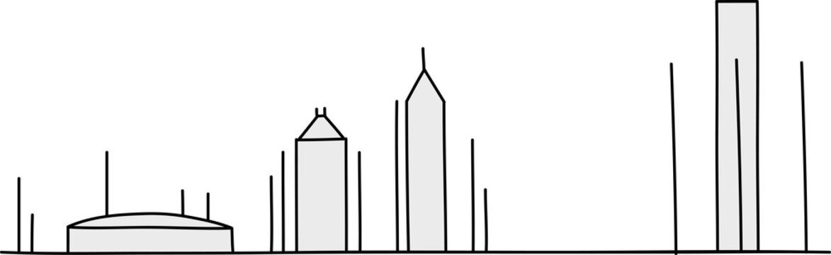 The skyline of the city of Detroit, Michigan, USA drawn in stick figure style.